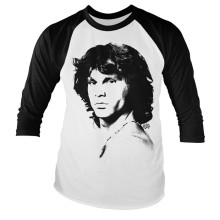 Jim Morrison Portrait Baseball Long Sleeve Shirt, Farbe: Schwarz/Weiß