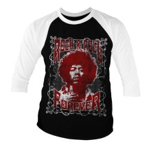 Jimi Hendrix - Rock 'n Roll Forever Baseball 3/4 Sleeve Shirt, Farbe: Schwarz/Weiß