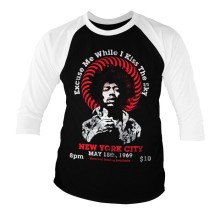 Jimi Hendrix - Live In New York Baseball 34 Sleeve Shirt, Farbe: Schwarz/Weiß