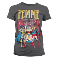DC Comics - Wonder Woman Femme Power Girly T-Shirt, Farbe: Dunkelgrau