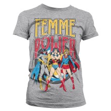 DC Comics - Wonder Woman Femme Power Girly T-Shirt, Farbe: Grau