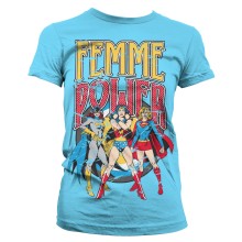 DC Comics - Wonder Woman Femme Power Girly T-Shirt, Farbe: Himmelblau