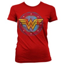 DC Comics - Wonder Woman Distressed Logo Girly T-Shirt, Farbe: Rot