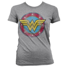 DC Comics - Wonder Woman Distressed Logo Girly T-Shirt, Farbe: Grau