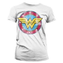 DC Comics - Wonder Woman Distressed Logo Girly T-Shirt, Farbe: blanc